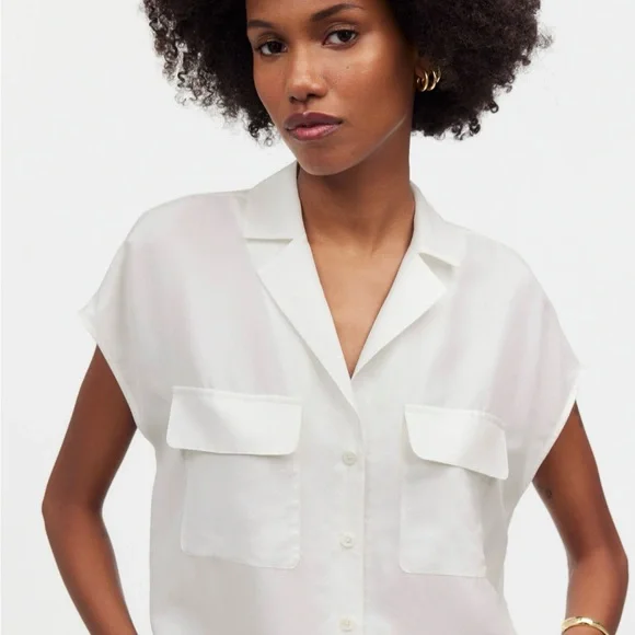 NWT! Madewell Silk Drapey Patch-Pocket Sleeveless Shirt | Lighthouse | Small - Picture 2 of 13
